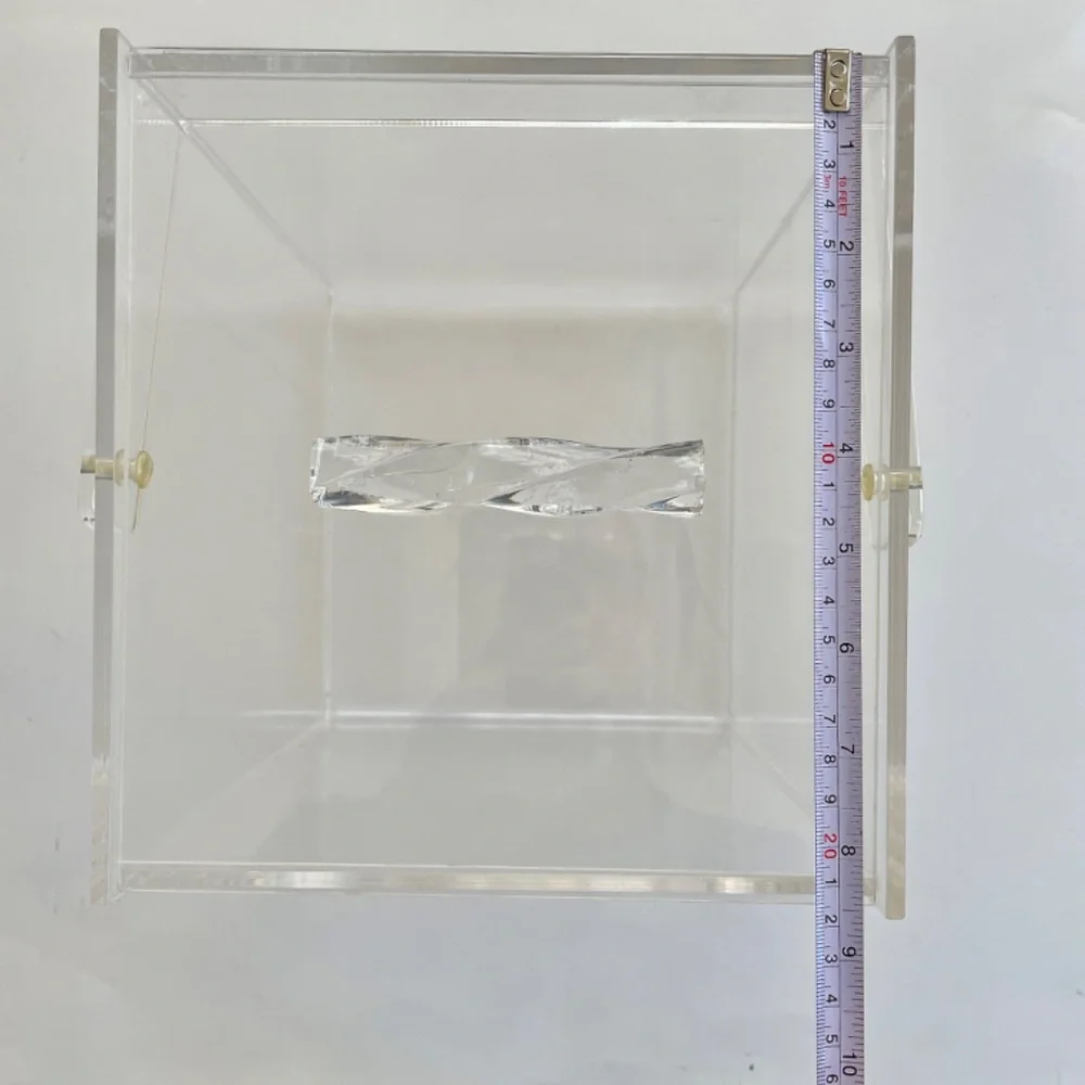 Clear Transparent Lucite Acrylic Rectangular Lidded Box with Handle Vintage MCM